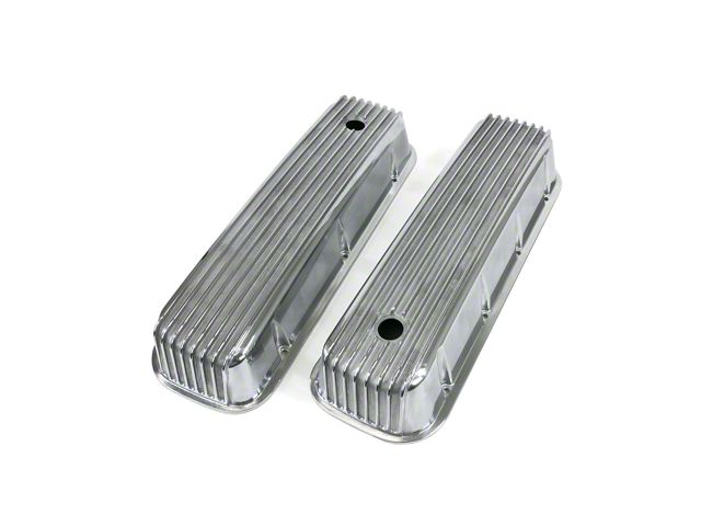 Top Street Performance Big Block Chevy Long Bolt Cast Aluminum Finned Valve Covers with Breather Holes; Polished (65-74 Corvette C2 & C3)