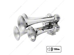 4-Trumpet Mini Train Horn; Chrome (Universal; Some Adaptation May Be Required)