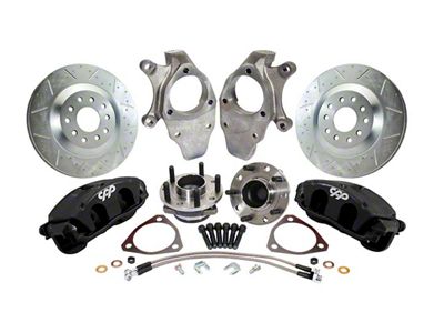 Corvette Style Front Disc Brake Spindle Wheel Kit with C7 Hubs and 2-Inch Drop Spindles; Black Calipers (55-57 150, 210, Bel Air, Nomad)