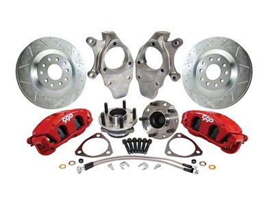 Corvette Style Front Disc Brake Spindle Wheel Kit with C7 Hubs and 2-Inch Drop Spindles; Red Calipers (55-57 150, 210, Bel Air, Nomad)