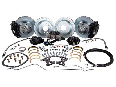 Front and Rear Big 5-Lug Disc Brake Kit; Black Calipers (55-57 150, 210, Bel Air, Nomad)