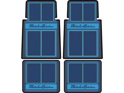 Front and Rear Floor Mats with Bel Air Logo; Dark Blue, Blue and Light Blue (55-57 150, 210, Bel Air, Nomad)