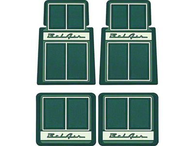 Front and Rear Floor Mats with Bel Air Logo; Dark Green, Green and Ivory (55-57 150, 210, Bel Air, Nomad)