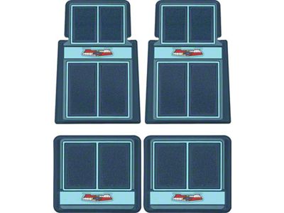 Front and Rear Floor Mats with Chevrolet Crest; Dark Blue, Blue and Light Blue (55-57 150, 210, Bel Air, Nomad)