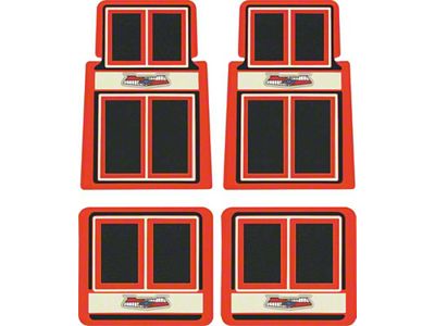Front and Rear Floor Mats with Chevrolet Crest; Red, Black and Beige (55-57 150, 210, Bel Air, Nomad)