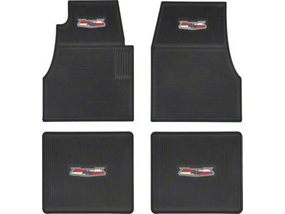 Ribbed Rubber Front and Rear Floor Mats with Chevrolet Crest; Black (55-57 150, 210, Bel Air, Nomad)