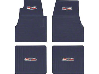 Ribbed Rubber Front and Rear Floor Mats with Chevrolet Crest; Dark Blue (55-57 150, 210, Bel Air, Nomad)
