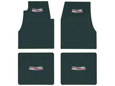 Ribbed Rubber Front and Rear Floor Mats with Chevrolet Crest; Dark Greee (55-57 150, 210, Bel Air, Nomad)