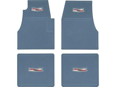 Ribbed Rubber Front and Rear Floor Mats with Chevrolet Crest; Light Blue (55-57 150, 210, Bel Air, Nomad)