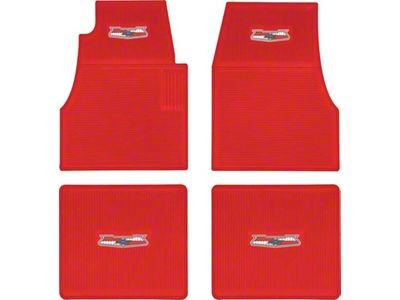 Ribbed Rubber Front and Rear Floor Mats with Chevrolet Crest; Red (55-57 150, 210, Bel Air, Nomad)