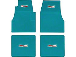 Ribbed Rubber Front and Rear Floor Mats with Chevrolet Crest; Turquoise (55-57 150, 210, Bel Air, Nomad)