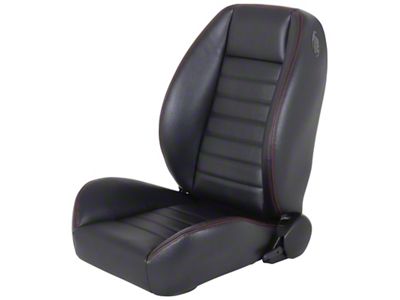 TMI Cruiser Low Back Bucket Seats; Black Madrid Vinyl with White Stitching (Universal; Some Adaptation May Be Required)