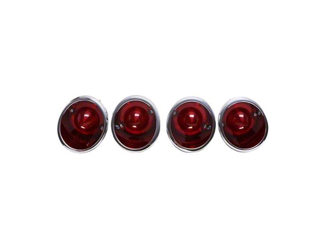 Trim Parts Tail Light; Chrome Bezel; Red Lens Set of 4 (63-67 Corvette C2)