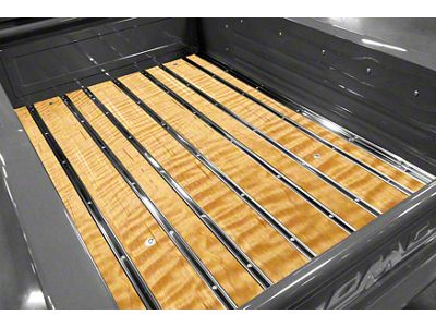 Bed-in-a-Box Floor Kit; Pre-Drilled; Curly Maple Wood; Polished Angle Strips; Polished Stainless Hidden Fastener Bed Strips (42-45 Chevrolet Truck Stepside w/ Short Bed)