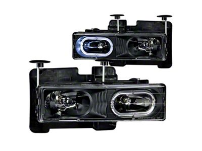 Crystal Halo Headlights; Black Housing; Clear Lens (88-00 C1500, C2500, C3500, K1500, K2500, K3500)