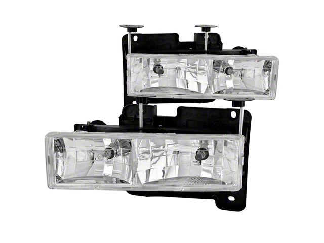 Crystal Headlights; Chrome Housing; Clear Lens (88-00 C1500, C2500, C3500, K1500, K2500, K3500)