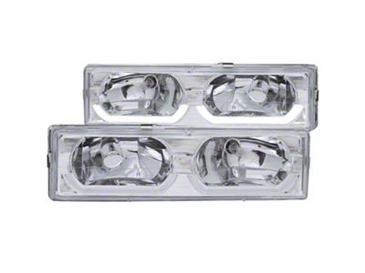 Crystal Low-Brow Headlights; Chrome Housing; Clear Lens (88-00 C1500, C2500, C3500, K1500, K2500, K3500)