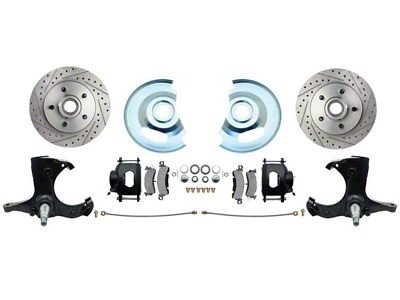 Front 5-Lug Disc Brake Conversion Wheel Kit with Drilled and Slotted Rotors; Black Calipers (63-70 2WD Blazer C10, C20)