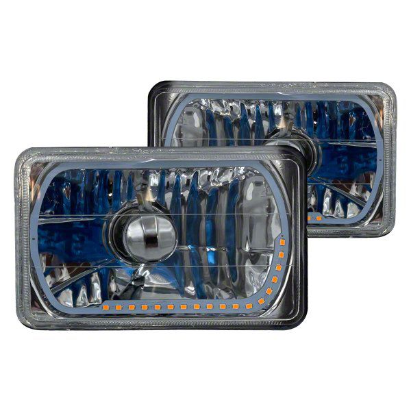 Chrome Headlight Bezels W/ Visor – Dual Rectangle 4x6, Clear Lens, LED Ready, Pair