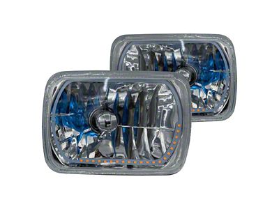 Truck - 6x7 Inch Rectangle Elite Diamond No Halo Turn Signal Headlights with Blue Halogen Bulbs