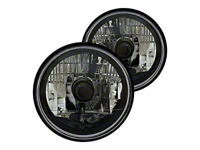 Truck- 7 Inch Round White Diamond No Halo Black Illusion Headlights with Clear Halogen Bulbs