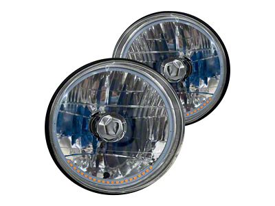 Truck - 7 Inch Round White Diamond No Halo Turn Signal Headlights with Blue Halogen Bulbs