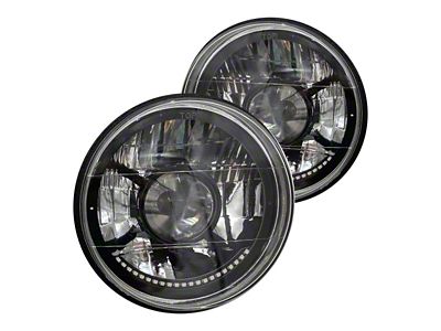 Truck - 7 Inch Round White Diamond Projector No Halo Black Illusion Turn signal Headlights with a Clear Halogen Bulb