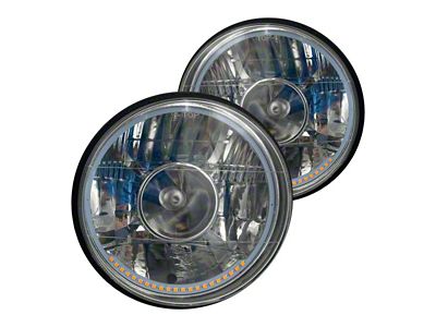 Truck - 7 Inch Round White Diamond Projector No Halo Turn signal Headlights with a Blue Halogen Bulb
