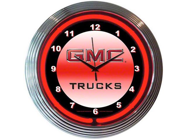 Truck Clock, Red Neon, GMC Trucks Design