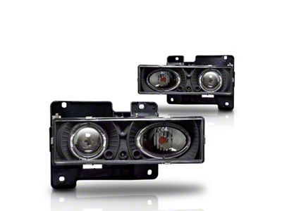 Halo Projector Headlights; Black Housing; Clear Lens (88-98 C1500, K1500; 88-00 C2500, C3500, K2500, K3500)