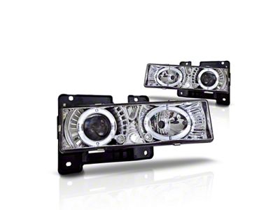 Halo Projector Headlights; Chrome Housing; Clear Lens (88-98 C1500, K1500; 88-00 C2500, C3500, K2500, K3500)