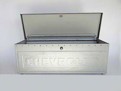 Truck Tool Box; Embossed Chevrolet Script with Race Track (54-87 C10 Stepside, C15 Stepside, C20 Stepside, Chevrolet/GMC Truck Stepside, K10 Stepside, K15 Stepside, K20 Stepside)