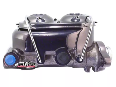 Tuff Stuff Performance Universal Dual Reservoir Master Cylinder with 1-Inch Bore; 9/16 and 1/2-Inch Ports; Shallow Hole; Black Chrome (Universal; Some Adaptation May Be Required)