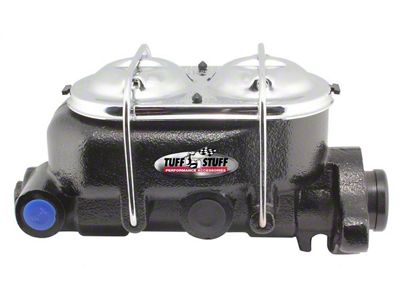 Tuff Stuff Performance Universal Dual Reservoir Master Cylinder with 1-Inch Bore; 9/16 and 1/2-Inch Ports; Deep Hole; Stealth Black (Universal; Some Adaptation May Be Required)