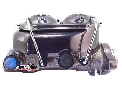 Tuff Stuff Performance Universal Dual Reservoir Master Cylinder with 1-Inch Bore; 9/16 and 1/2-Inch Ports; Shallow Hole; Black Chrome (Universal; Some Adaptation May Be Required)