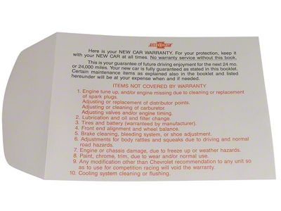 1963-1964 Corvette Envelope Warranty Book