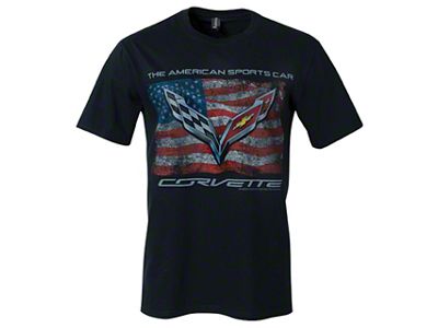 American Sportscar Flag with C7 Logo T-Shirt; Black