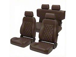 Classic Front Bucket Seats with Rear Bench Seat Kit with Universal Mounting Brackets; Dark Saddle with Diamond Stitching (Universal; Some Adaptation May Be Required)