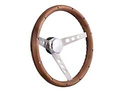 Classic Nostalgia Wood Steering Wheel with Stainless Spokes; 13-1/2-Inch; Polished Center Cap (Universal; Some Adaptation May Be Required)