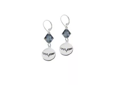 Crossed Flags Emblem Swarovski Crystal 5/8-Inch Earrings with C7 Logo; Blue Zircon