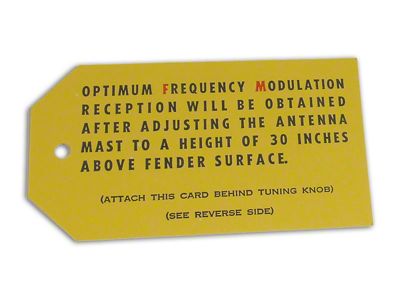 Early 1963 Corvette March-April FM Radio Antenna Card