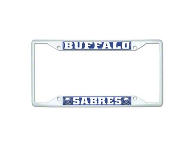 License Plate Frame with Buffalo Sabres; White (Universal; Some Adaptation May Be Required)