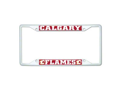License Plate Frame with Calgary Flames; White (Universal; Some Adaptation May Be Required)