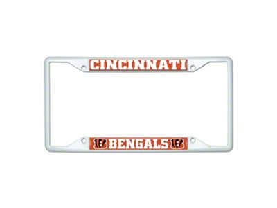 License Plate Frame with Cincinnati Bengals; White (Universal; Some Adaptation May Be Required)