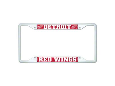 License Plate Frame with Detroit Red Wings; White (Universal; Some Adaptation May Be Required)