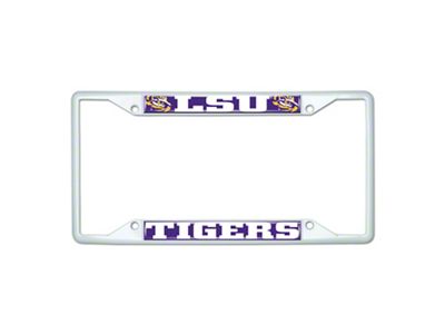 License Plate Frame with LSU; White (Universal; Some Adaptation May Be Required)