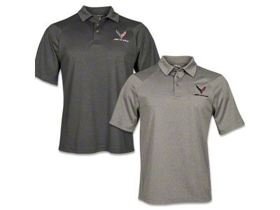 Men's H2X-DRY Heathered Polo Shirt with C8 Z06 Logos; Dark Gray