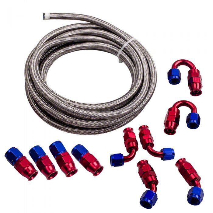 thumbnail image 2 of Uimoso 6/8/10AN Nylon Stainless Steel Braided Fuel Line Kit – 20/25 Ft, 12/15/7 PCS, CPE/PTFE Hose 2 of 5