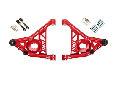 UMI Performance Tubular Front Lower A-Arms; Delrin Bushings; Red (70-81 Camaro)