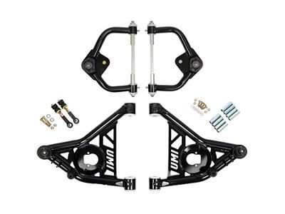 UMI Performance Tubular Front Upper and Lower A-Arm Kit; Delrin Bushings; Black (70-81 Camaro)